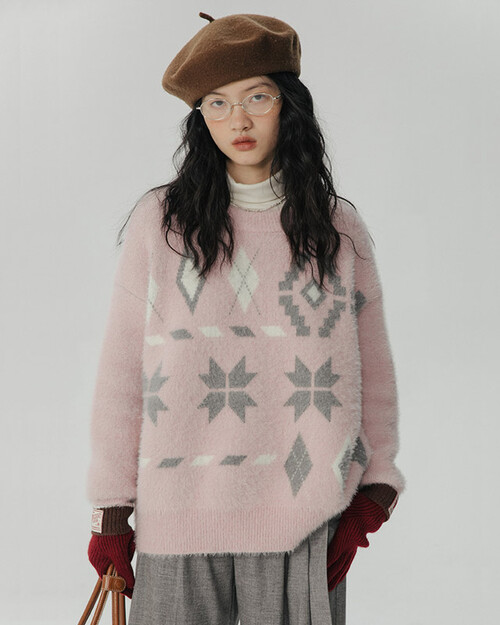 OMONT 앙고라 패턴 스웨터 (2 컬러)
