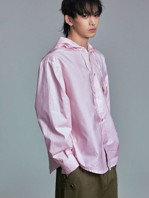 KOTAE 루즈핏 포켓 후드셔츠 (핑크)